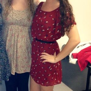 Forever 21 Red Floral Dress with Belt